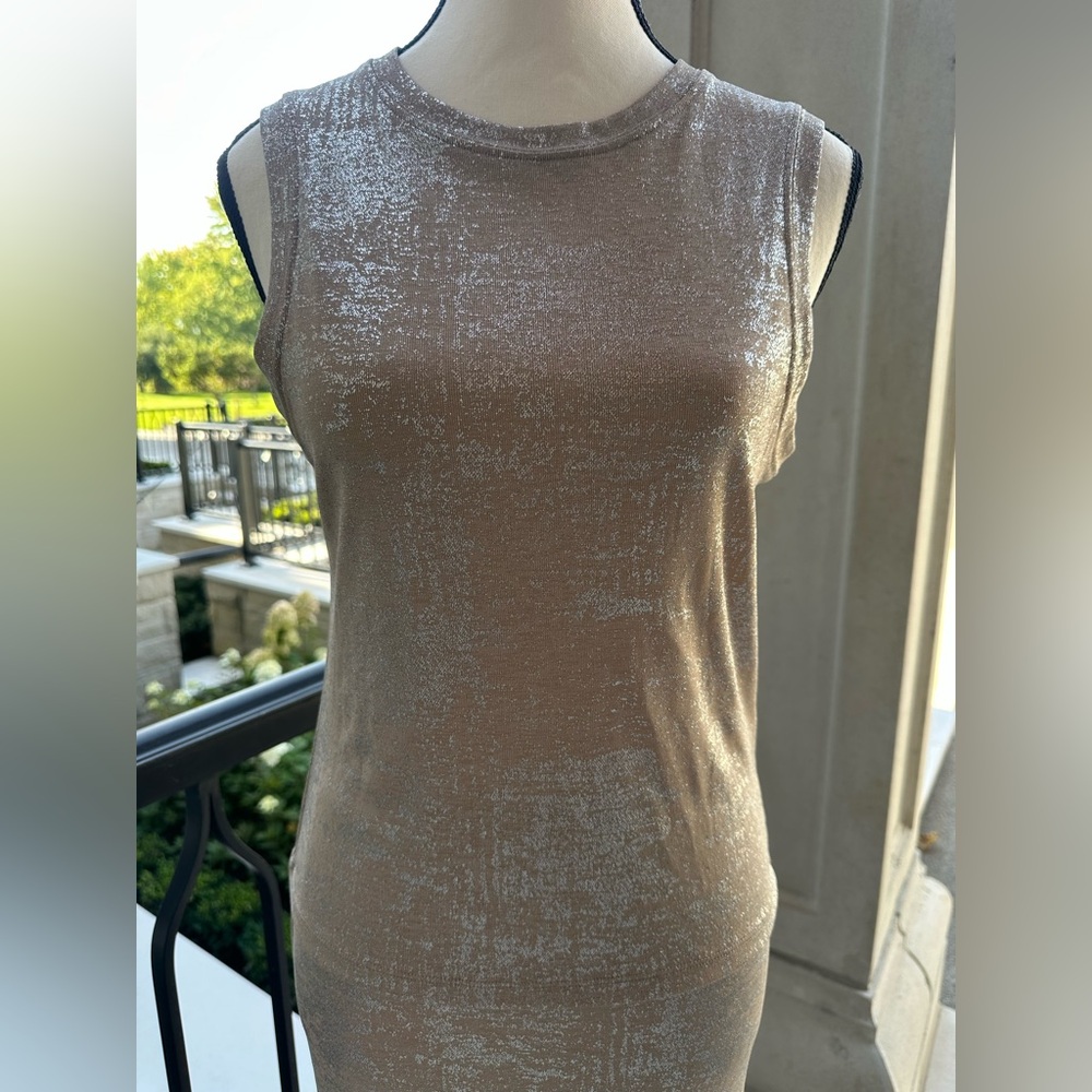 River Island NWOT Beige Silver Glitter Tank Top & Skirt Co-Ord Set (Size 8) - Picture 2 of 5